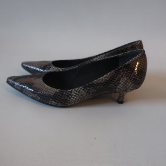 Womens Stuart Weitzman Taupe Brown Python Snakeskin Leather Kitten Heels 6 * - Picture 3 of 7